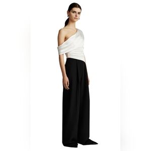 ZAC POSEN One-Shoulder Draped Jumpsuit Ivory/Black Size 10 NWT $595